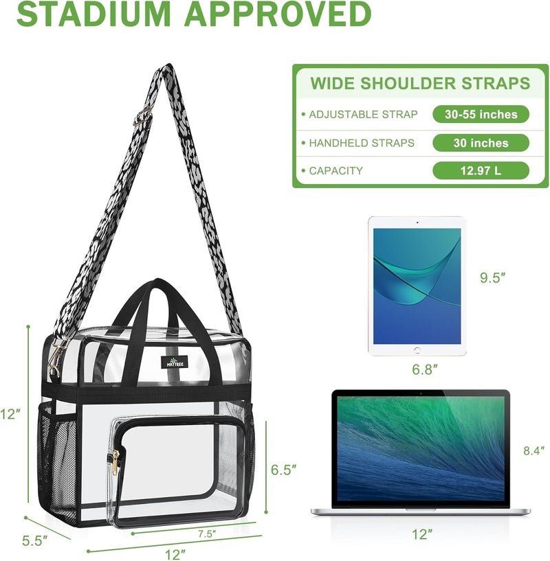 MAYTREE Clear Bag for Stadium Events, 12x6x12 Clear Tote Bag with Removable Strap, Transparent Bag for Concert Sports Festival, Cow-Strap - Image 3